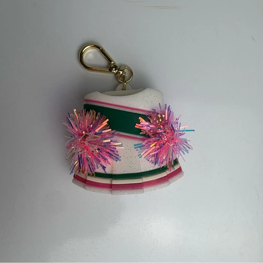 Bath and body works pocketbac holder white pink and green cheerleader with poms